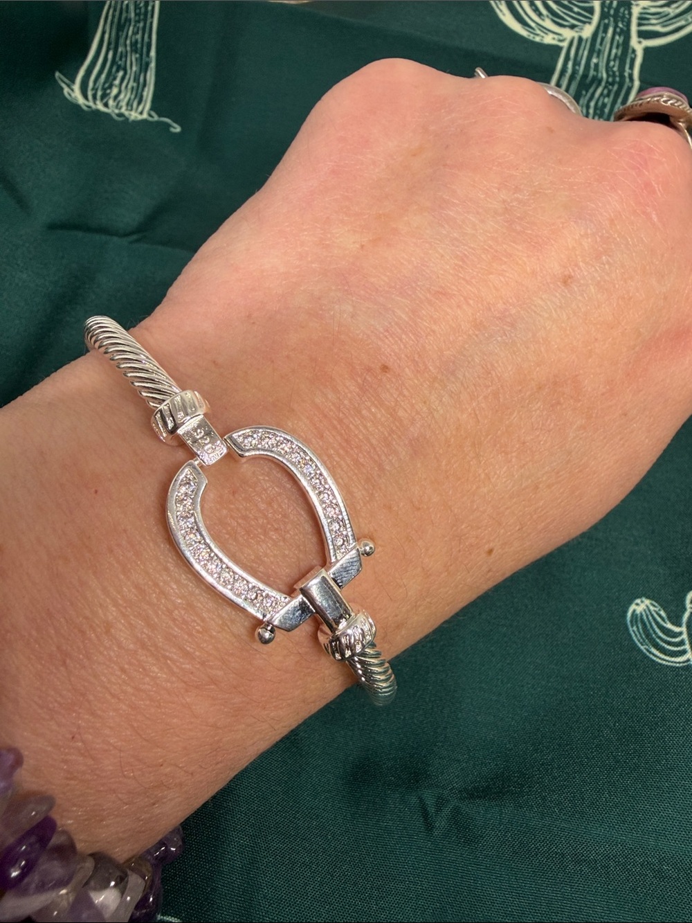 925 Sterling Silver Horseshoe Bracelet with CZ Desert Market Preppy Equestrian